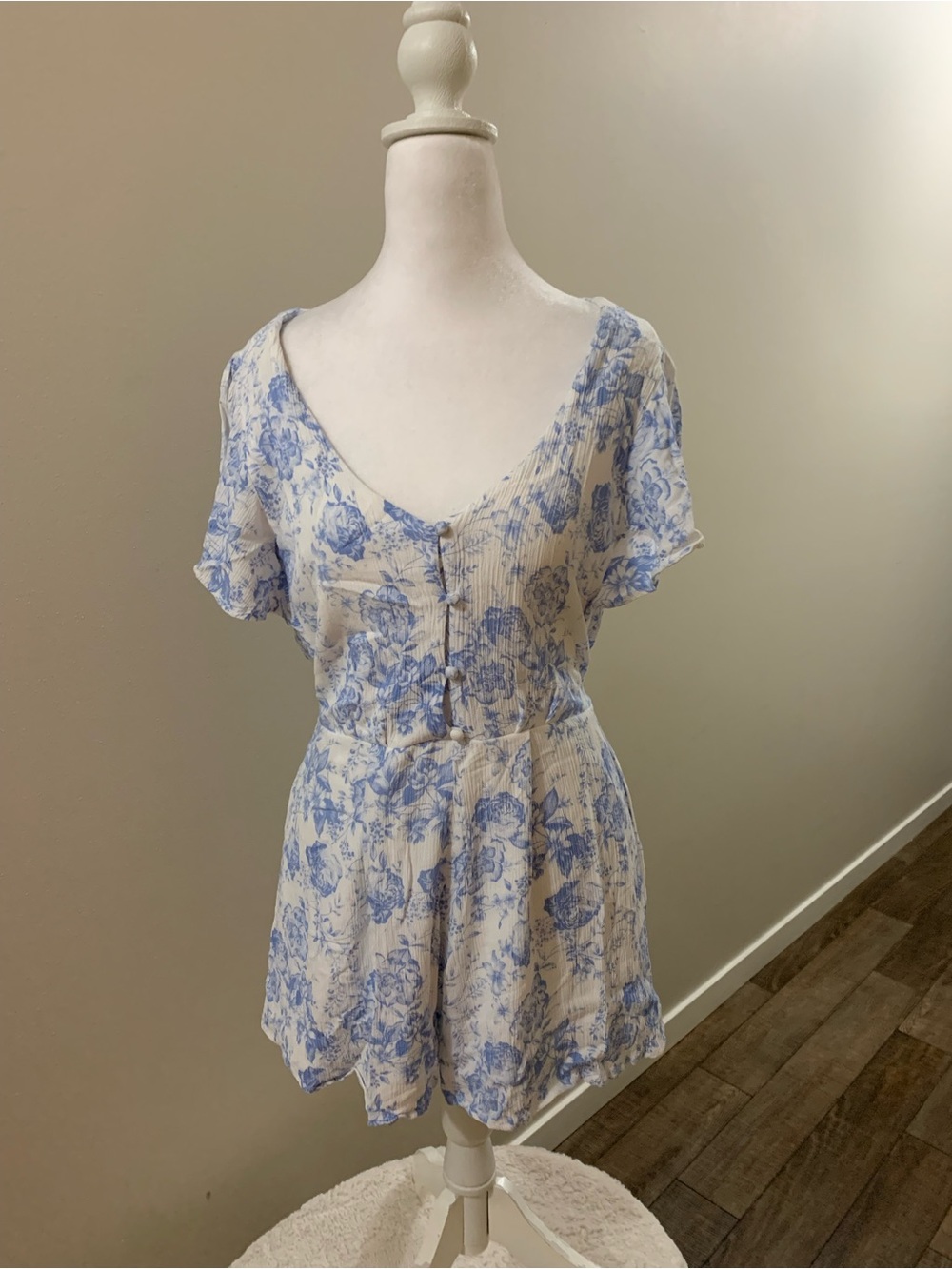 Altar'd State Cream and Light Blue Floral Romper